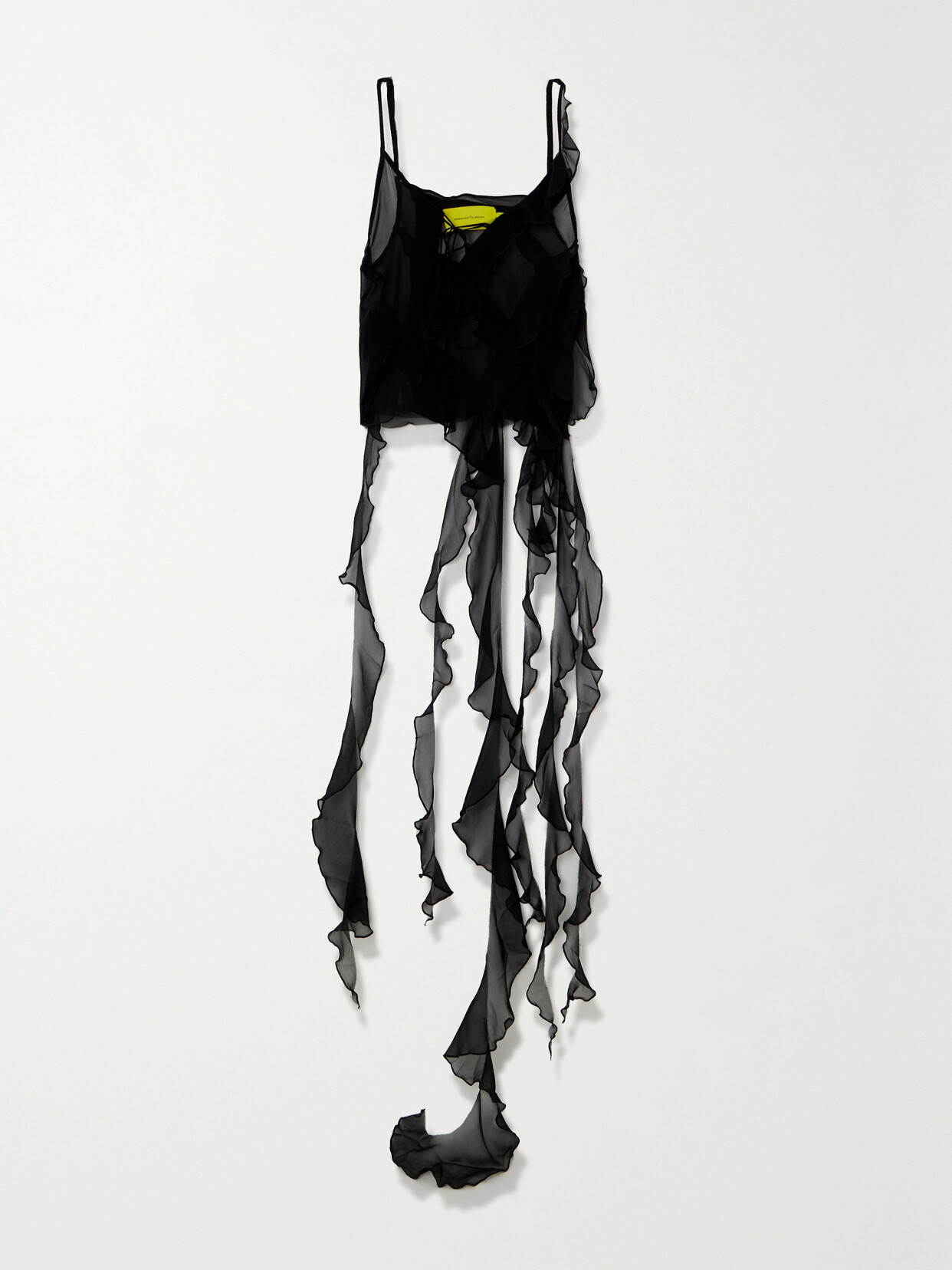 Marques' Almeida Asymmetric Ruffled Silk-georgette Top In Black