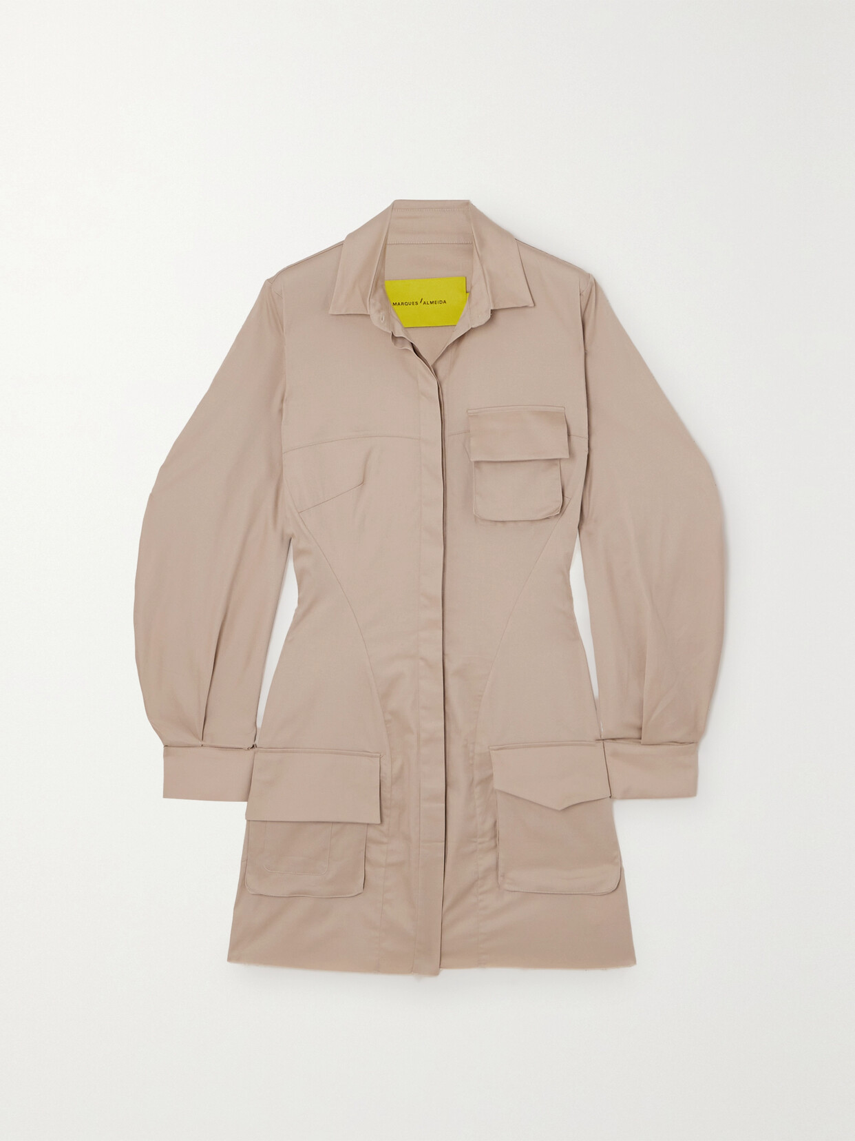 Marques'Almeida Lace-up Cotton-blend Sateen Mini Shirt Dress - Neutrals