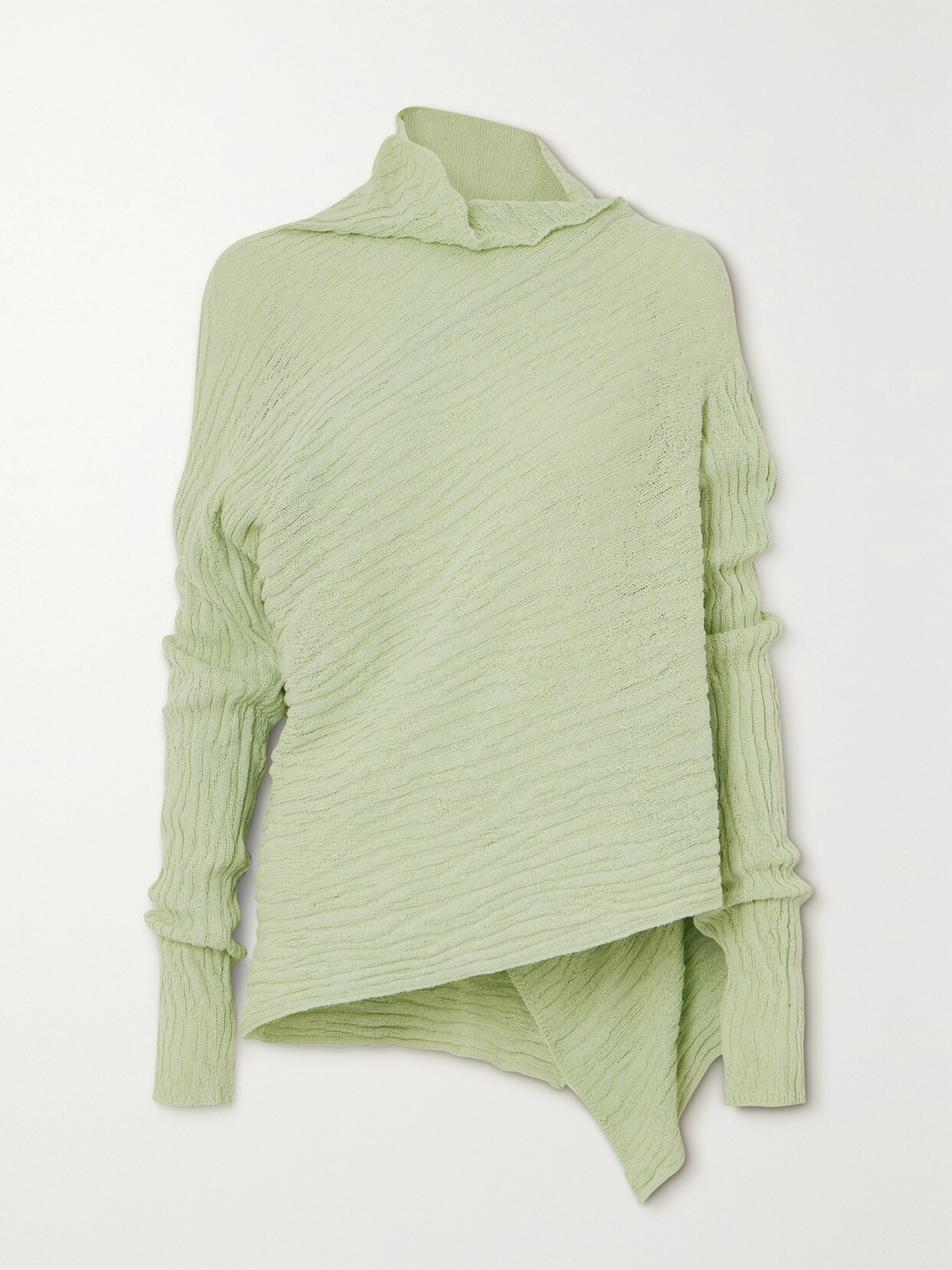 Marques' Almeida Asymmetric Ribbed Recycled-cotton Sweater In Green