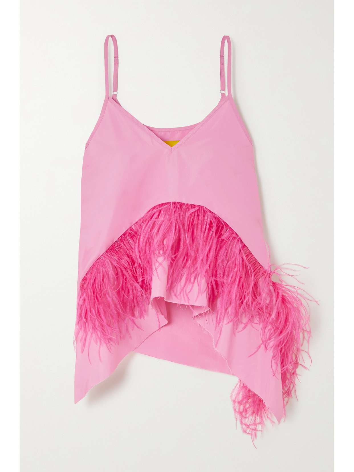 Marques'Almeida Feather-trimmed Recycled-crepe Top - Pink