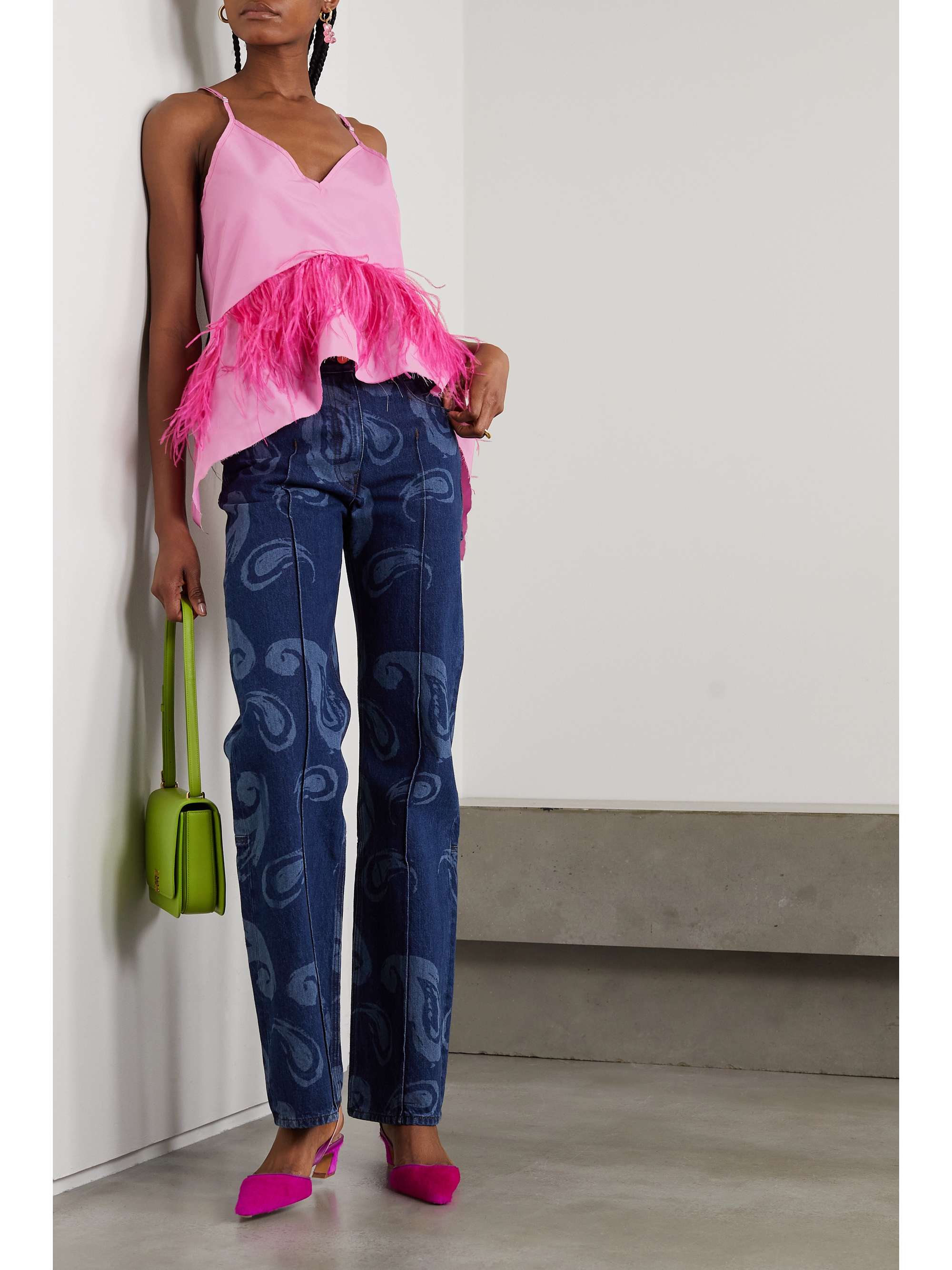 MARQUES' ALMEIDA Feather-trimmed recycled-crepe top | NET-A-PORTER