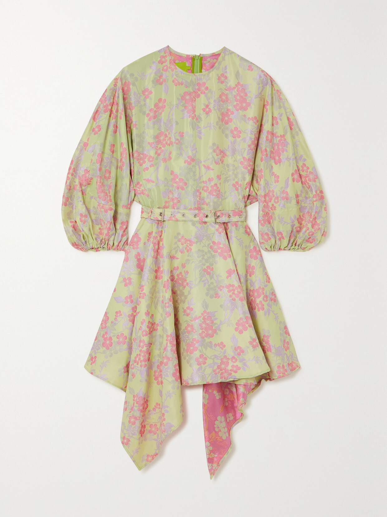 Marques'Almeida Asymmetric Belted Draped Brocade Mini Dress - Green