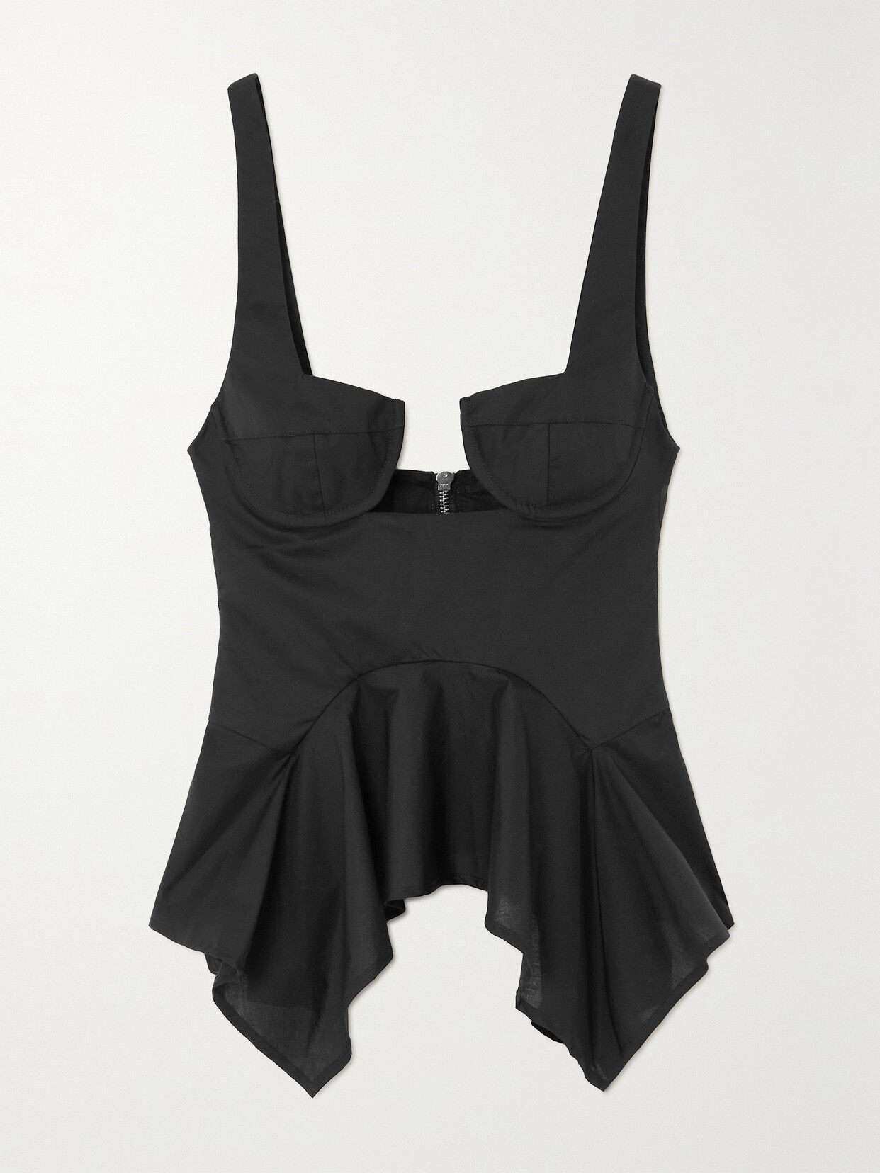 Marques'Almeida Asymmetric Cotton-poplin Peplum Bustier Top - Black