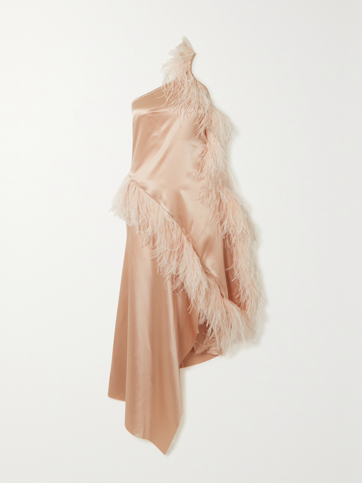 Marques'Almeida Asymmetric Feather-trimmed Silk-satin Dress - Pink
