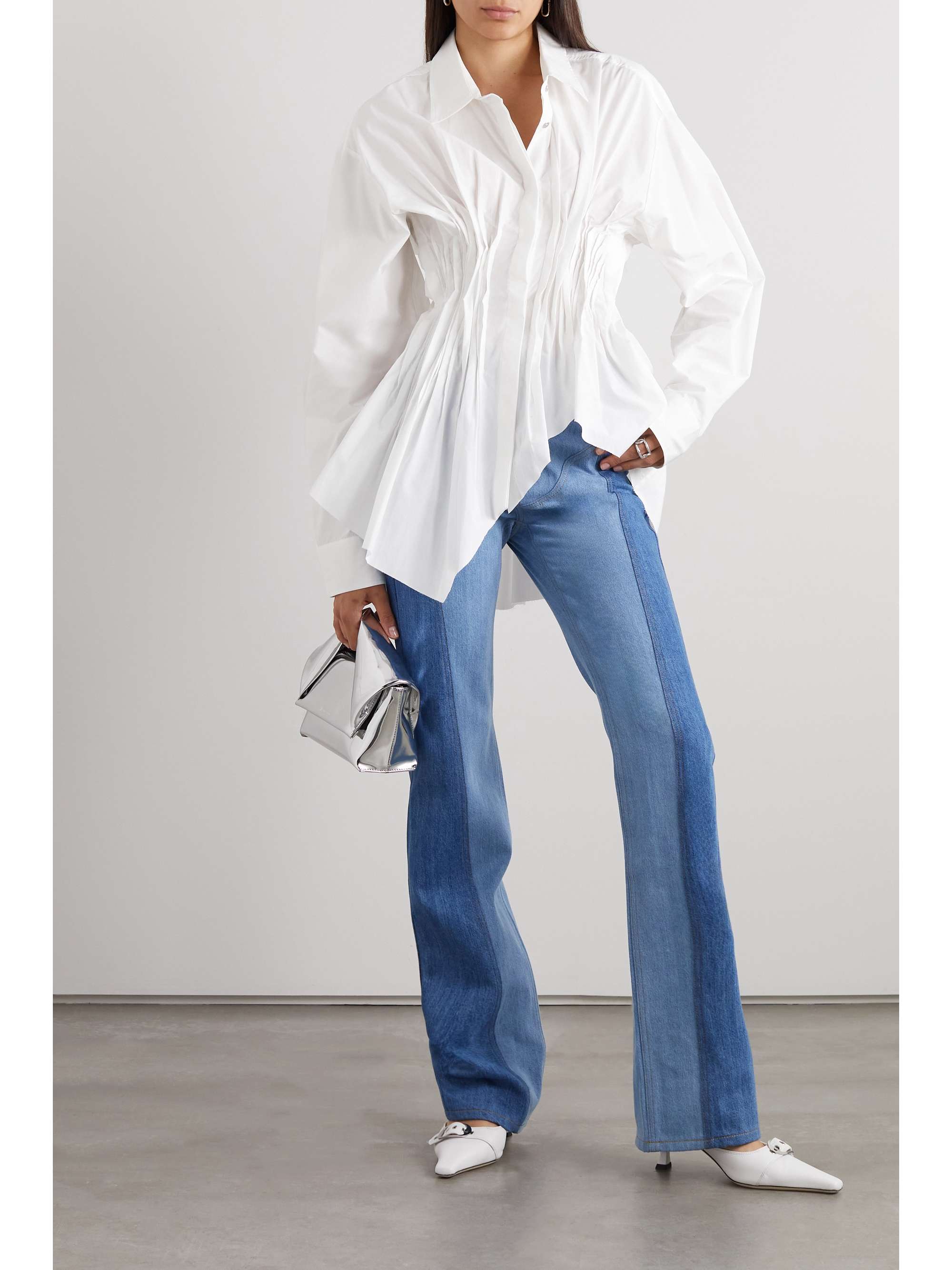 Asymmetric pintucked organic cotton-poplin shirt