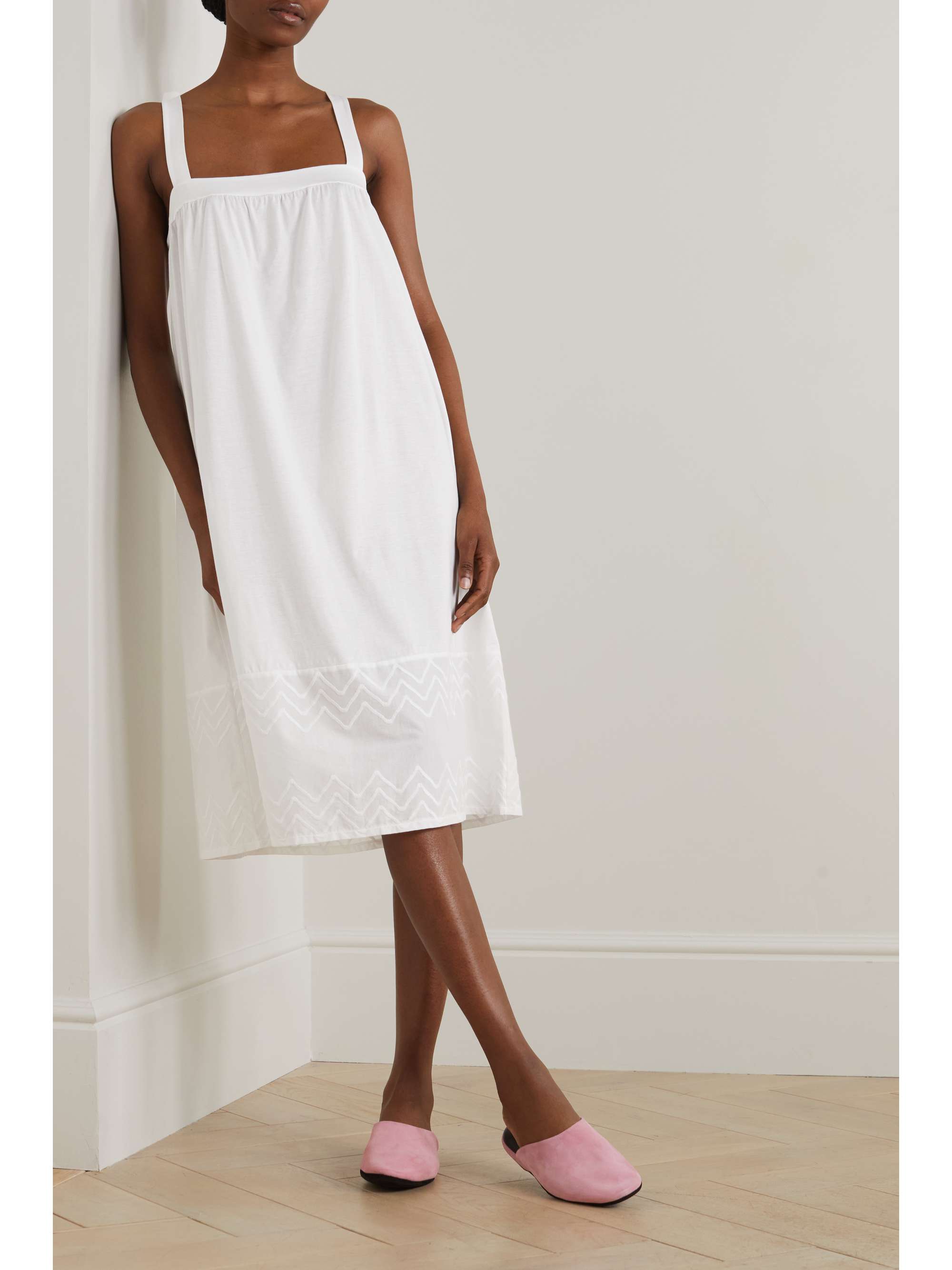 HANRO Vivia embroidered cotton-batiste and cotton-jersey nightdress