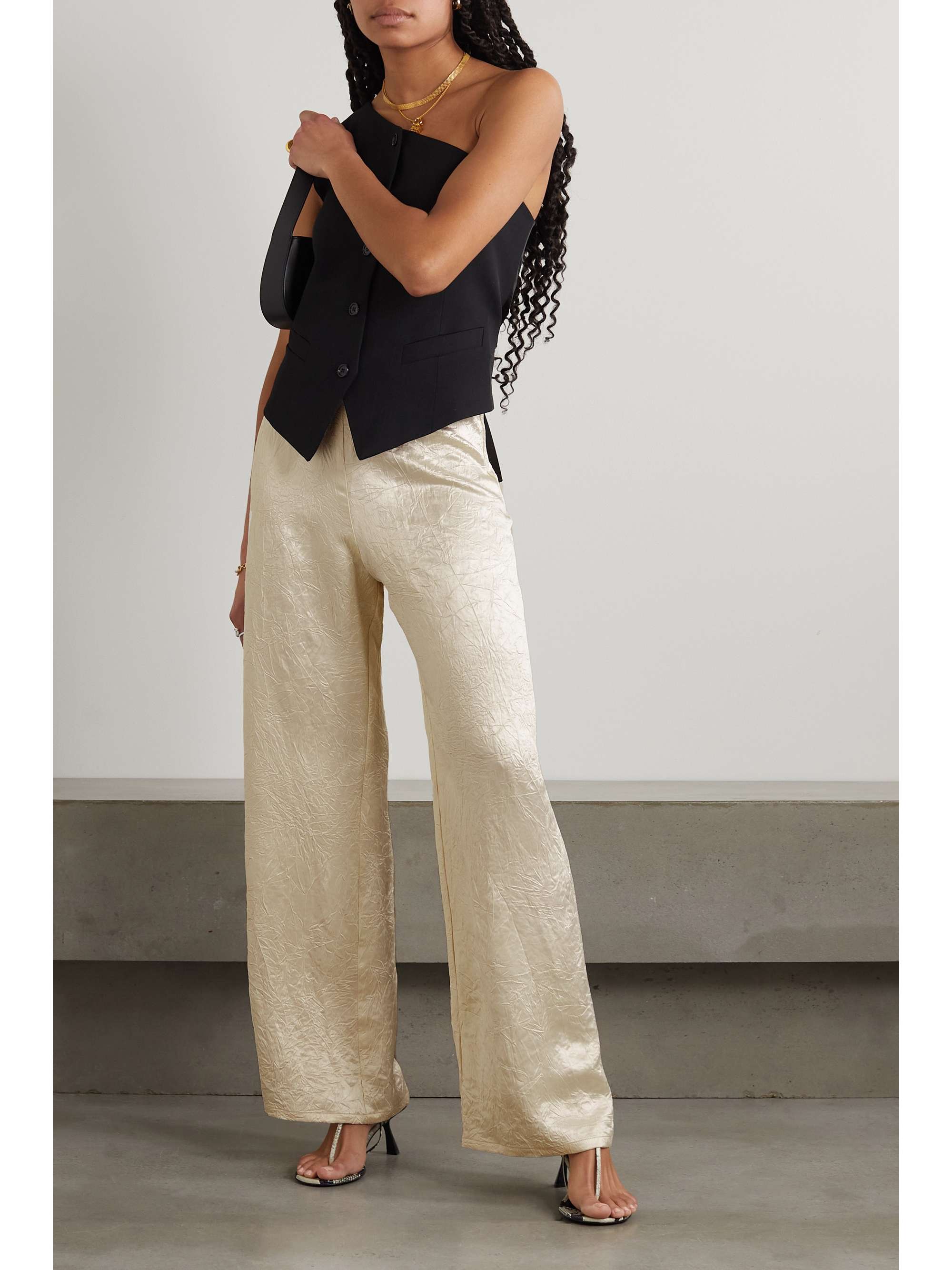 LESET Gil crinkledsatin wideleg pants NETAPORTER
