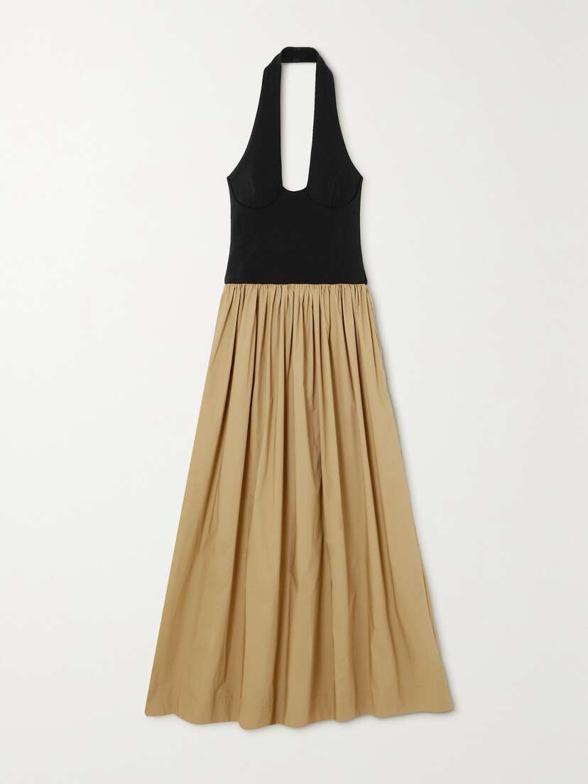 ESSE Studios + Net Sustain Two-tone Stretch-knit And Organic Cotton-poplin Halterneck Maxi Dress