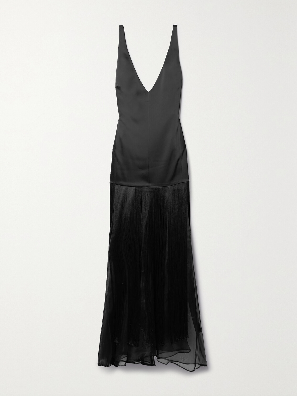 ESSE Studios + Net Sustain Convertible Fringed Satin And Silk-organza Maxi Dress - Black