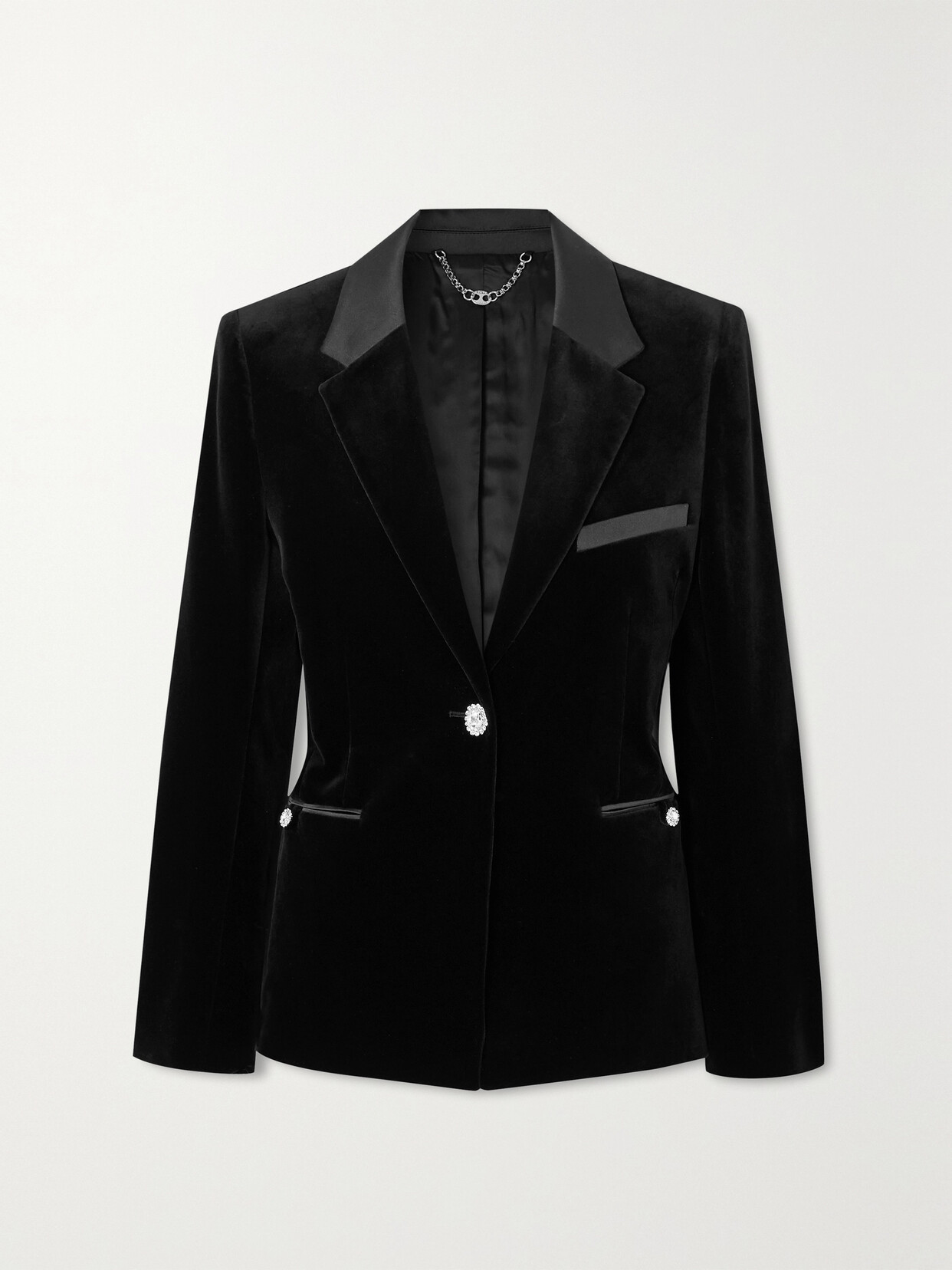 Rabanne Crystal-embellished Satin-trimmed Cotton-blend Velvet Blazer - Black