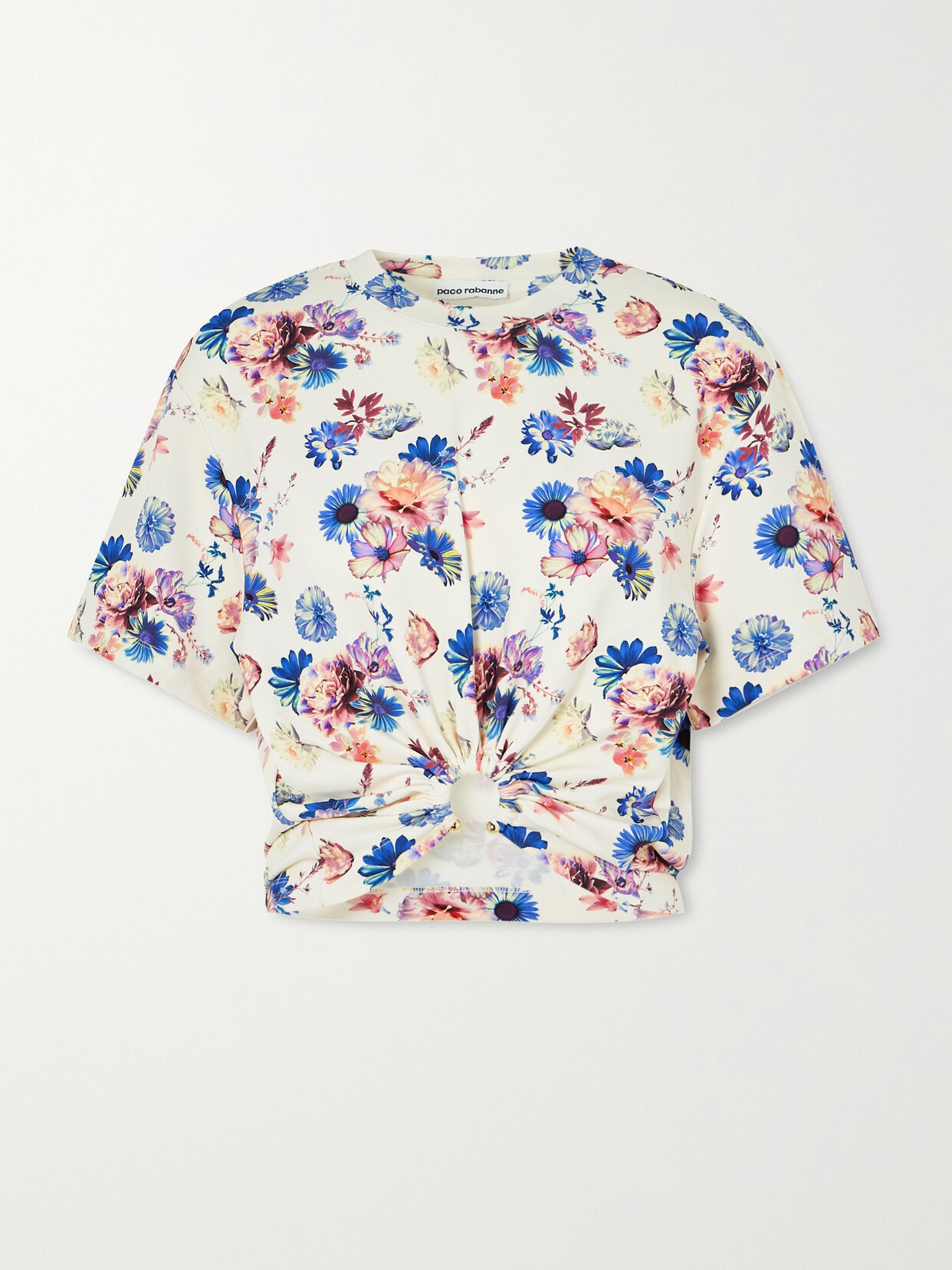 Rabanne - Embellished Floral-print Stretch-jersey T-shirt - Off-white