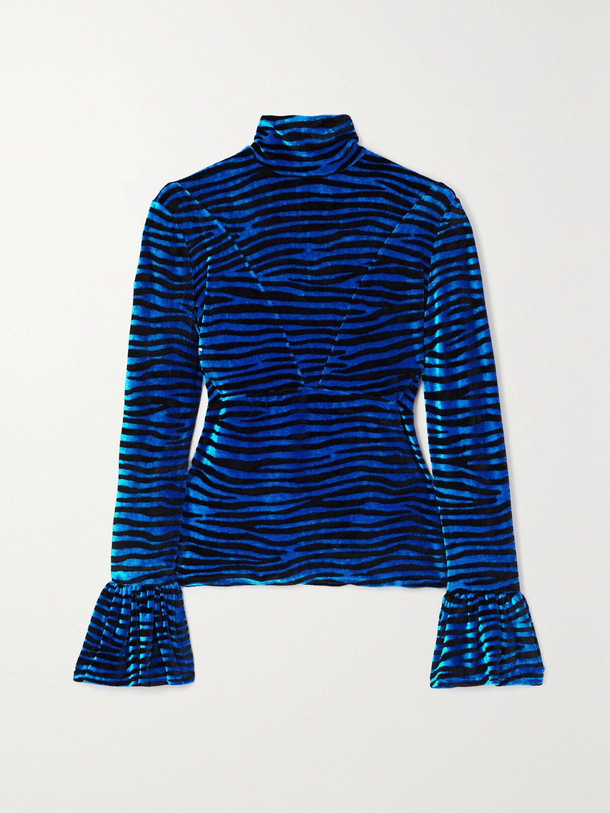 Rabanne Zebra-print Velvet Turtleneck Top In Blue