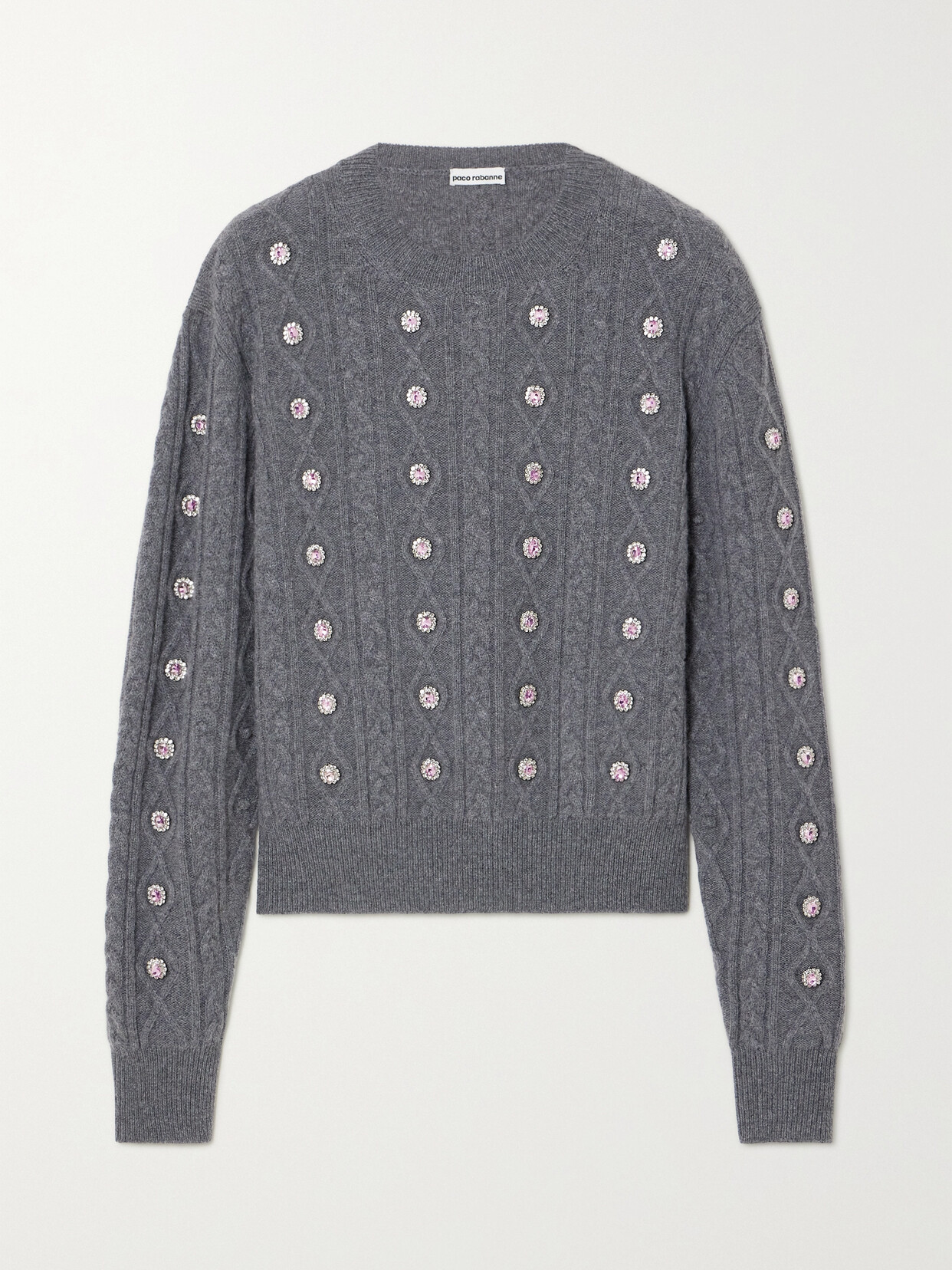 Rabanne - Crystal-embellished Cable-knit Wool And Cashmere-blend Sweater - Gray