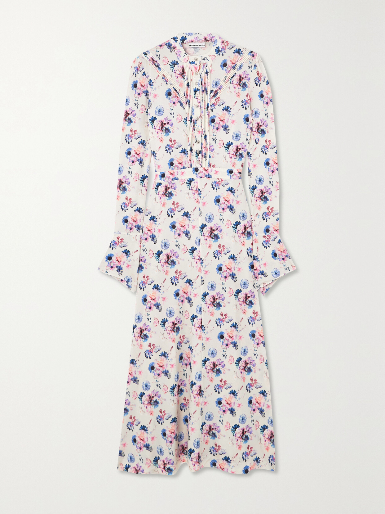 Rabanne Pintucked Floral-print Jersey Midi Dress - Off-white