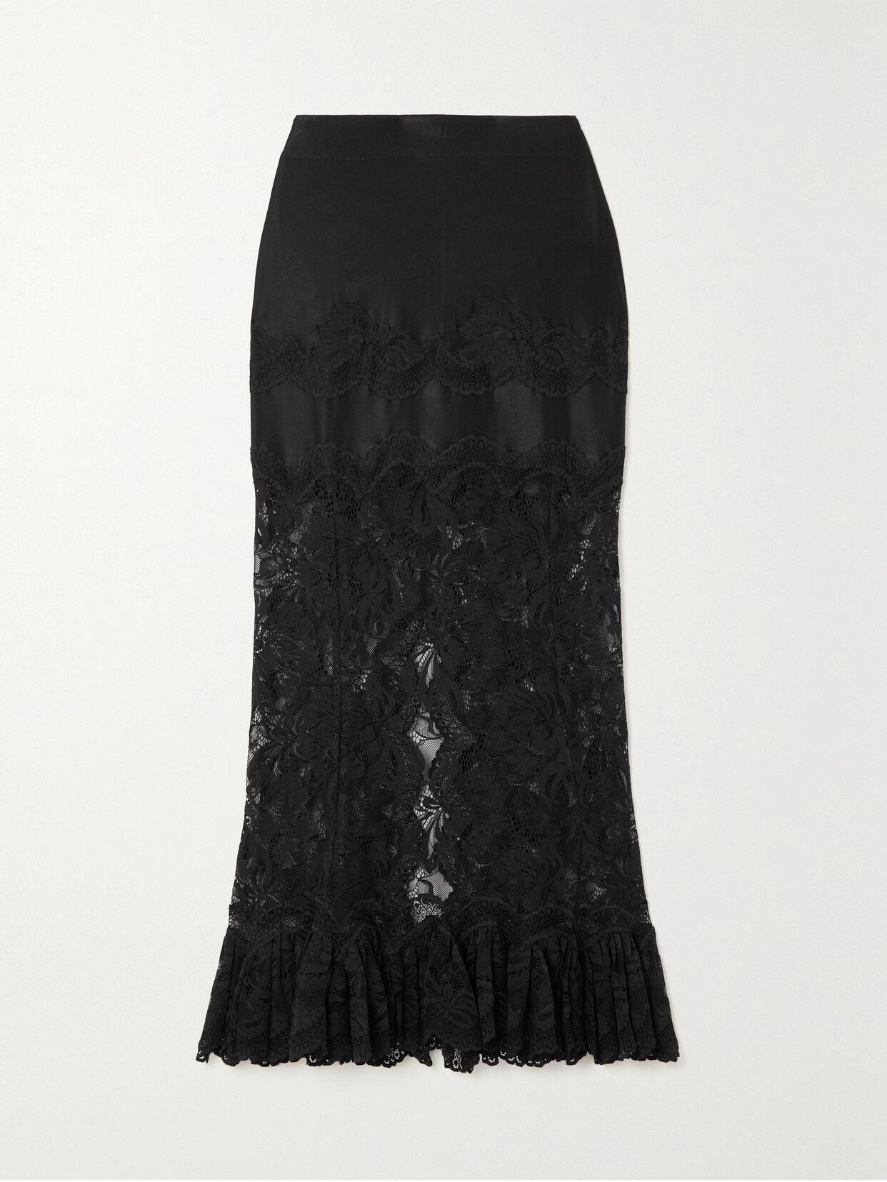 Rabanne - Stretch-satin And Stretch-lace Maxi Skirt - Black