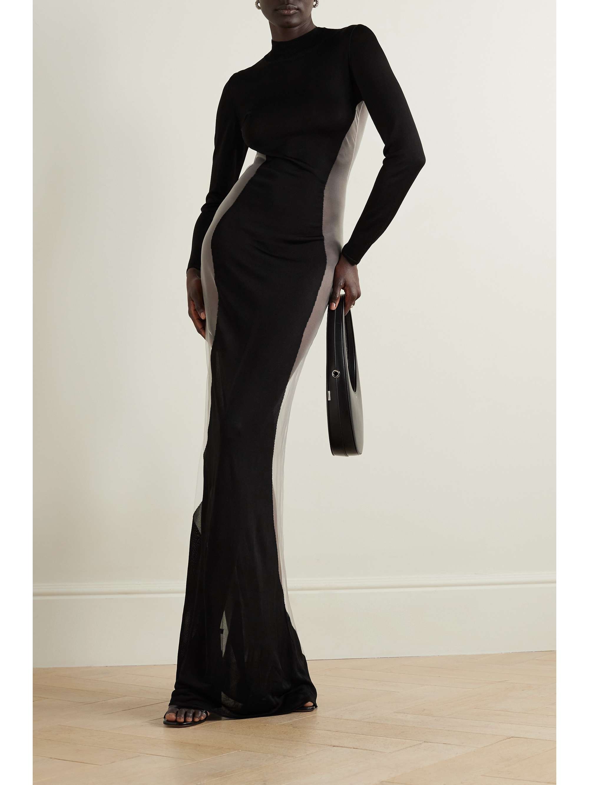 GRACE LING NET SUSTAIN Silhouette stretch knit and mesh maxi