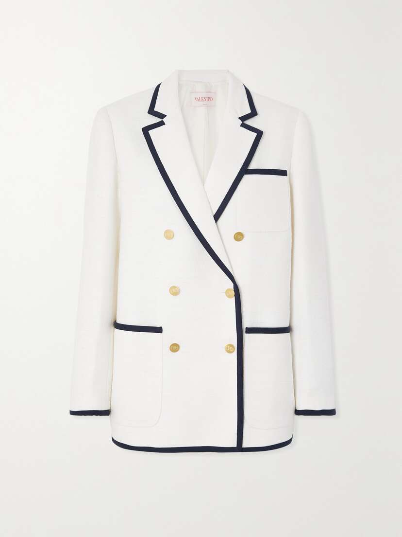 Valentino Garavani Double-breasted Piped Tweed Blazer
