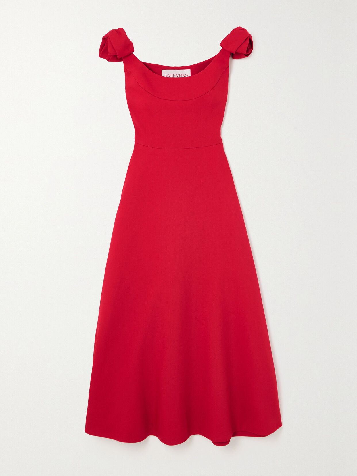 Valentino Garavani Off-the-shoulder Wool And Silk-blend Crepe Midi Dress - Red