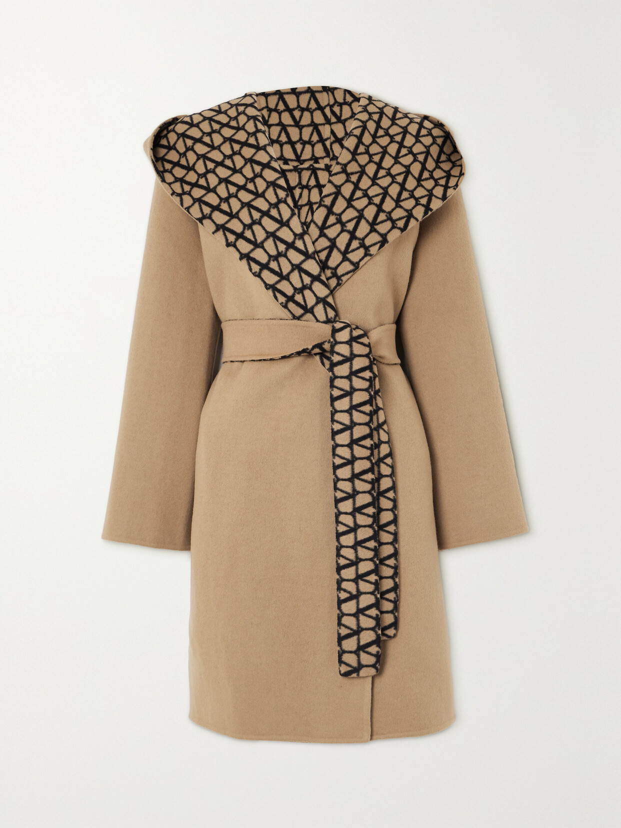 Shop Valentino Reversible Hooded Printed Wool And Silk-blend Coat In Brown