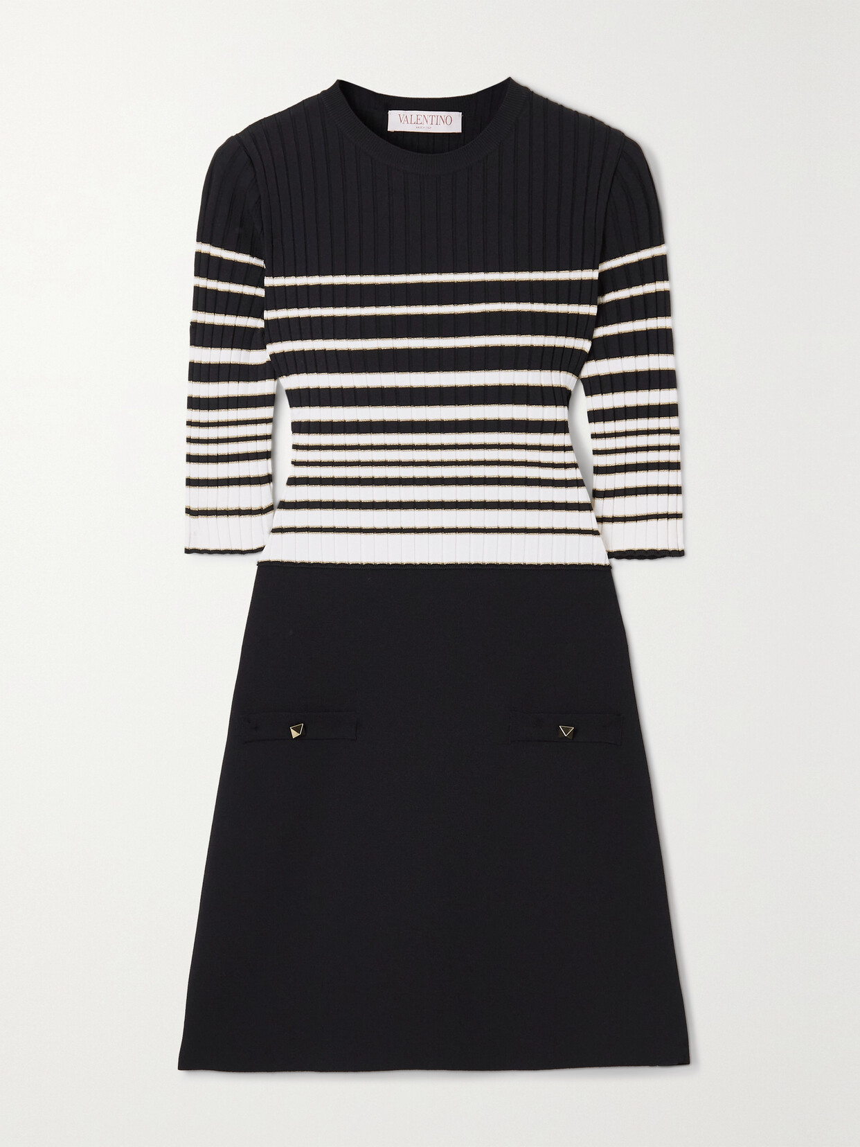 Valentino Garavani - Metallic Striped Ribbed-knit Mini Dress - Black