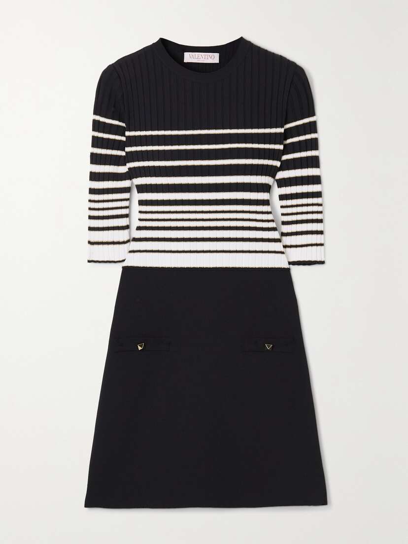 Valentino Garavani Metallic Striped Ribbed-knit Mini Dress - x large