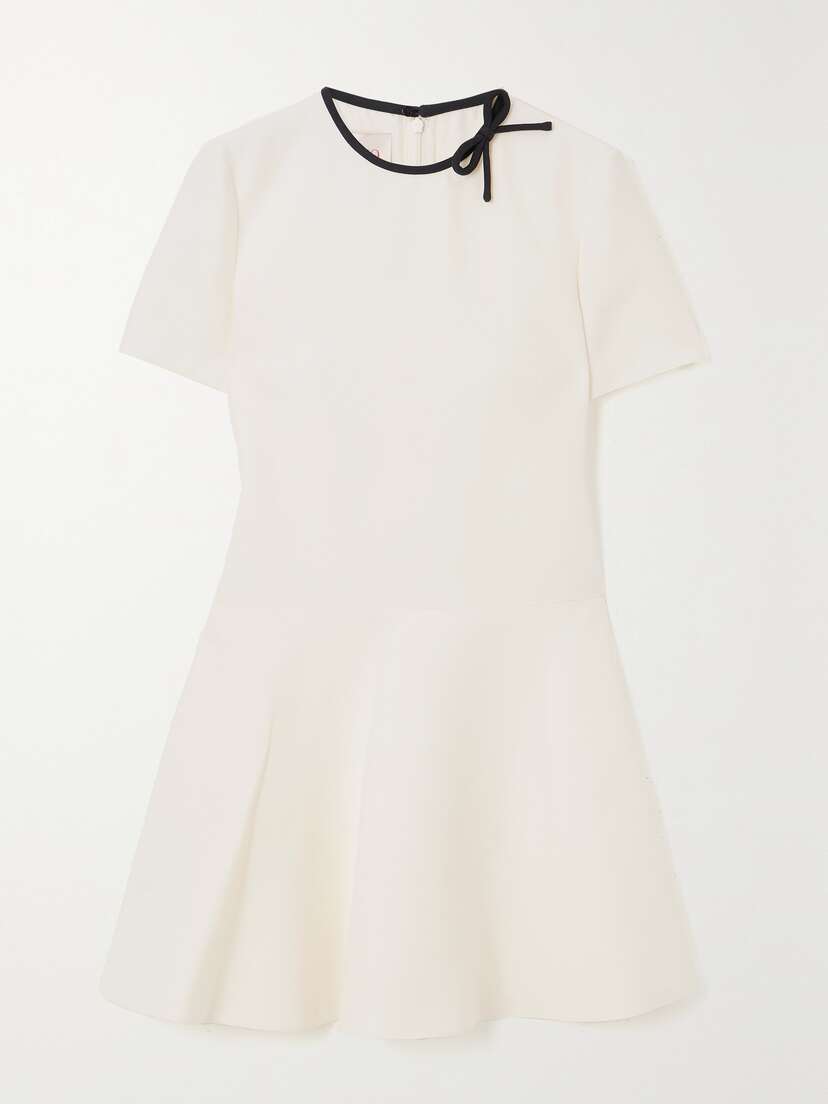 Valentino Garavani Bow-embellished Wool And Silk-blend Mini Dress