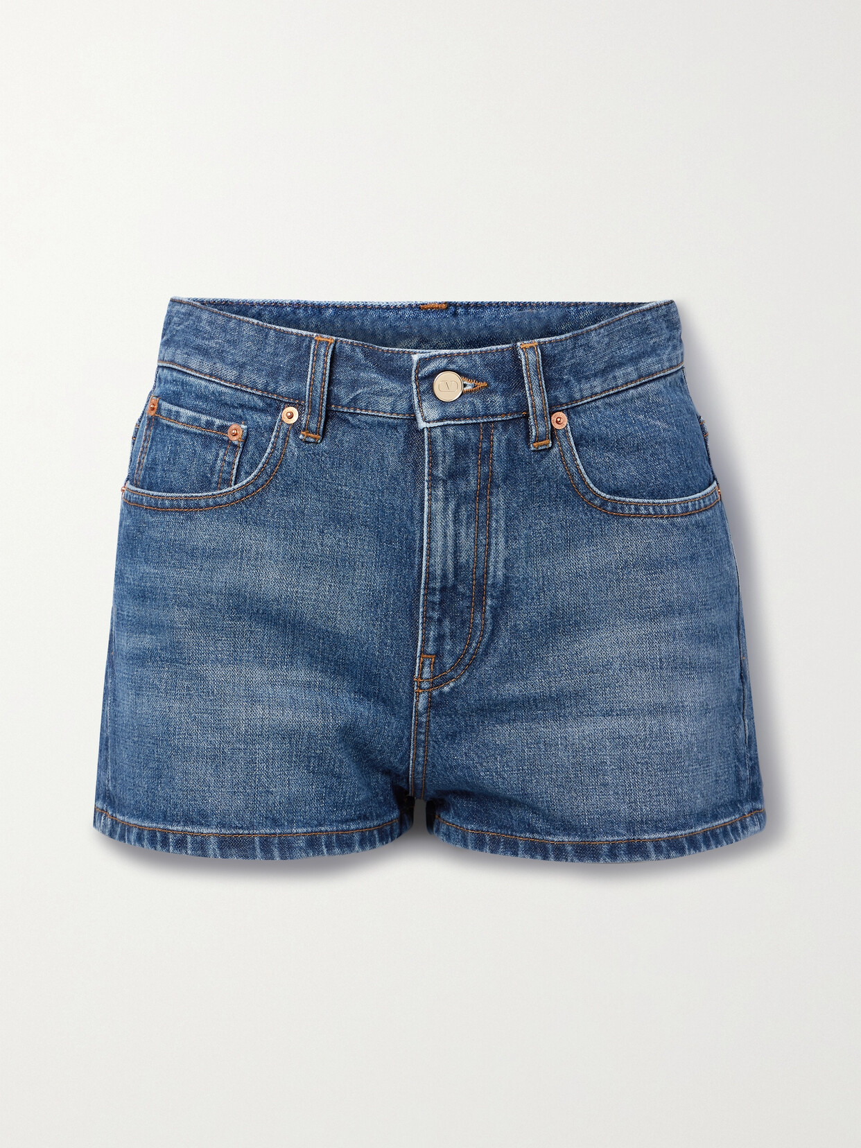 Shop Valentino Denim Shorts In Blue