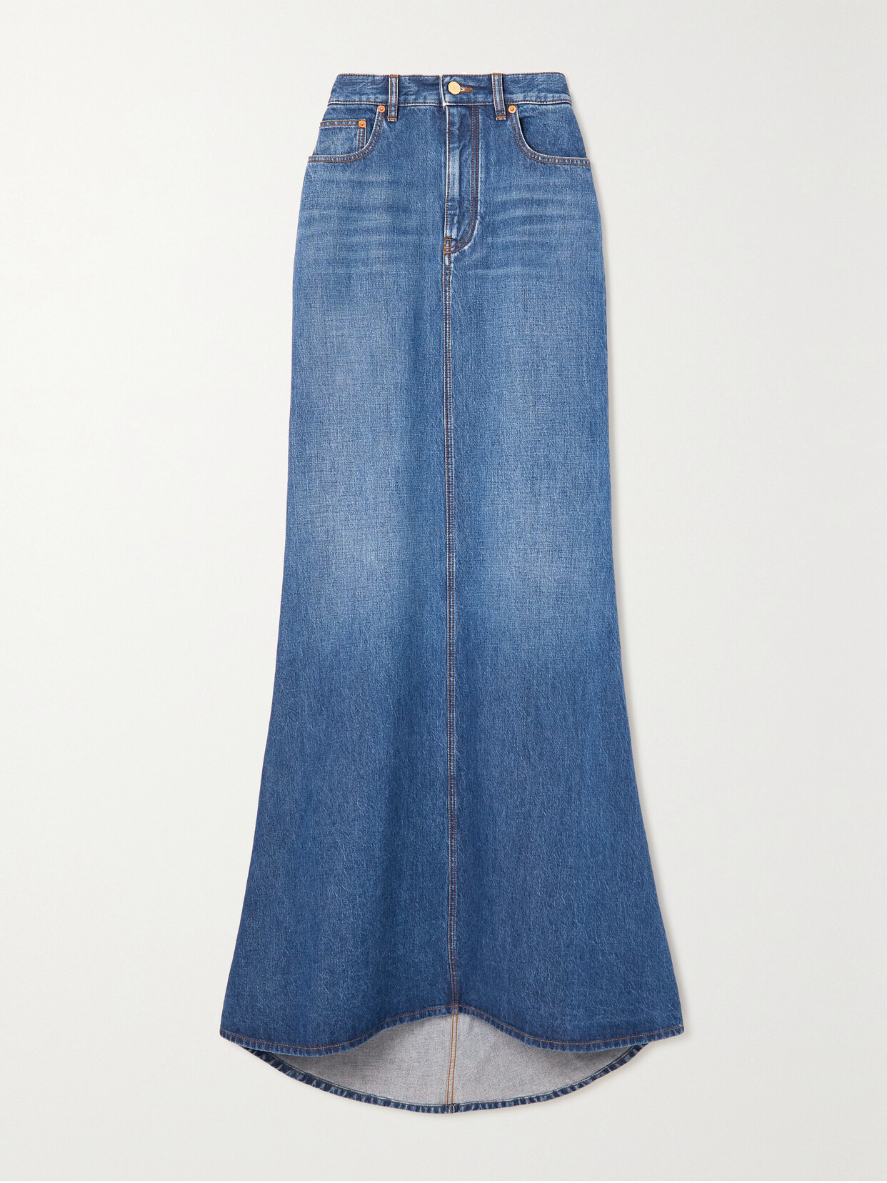 Shop Valentino Flared Denim Maxi Skirt In Blue