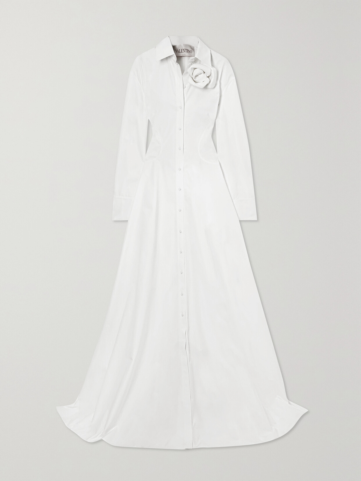Valentino Garavani - Appliquéd Pleated Cotton-poplin Gown - White