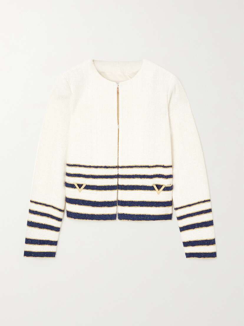 Valentino Garavani Embellished Striped Bouclé Jacket