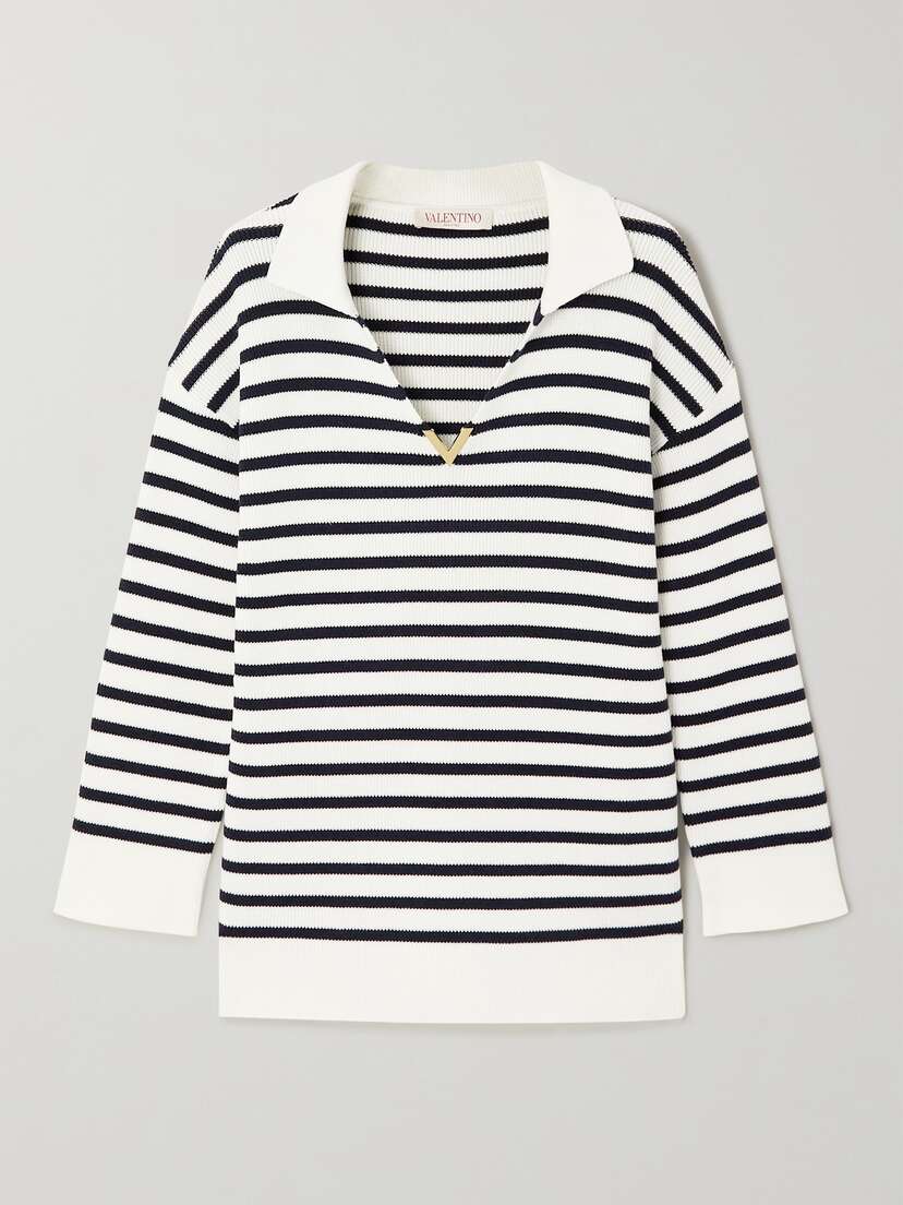 Valentino Garavani Embellished Striped Cotton Sweater