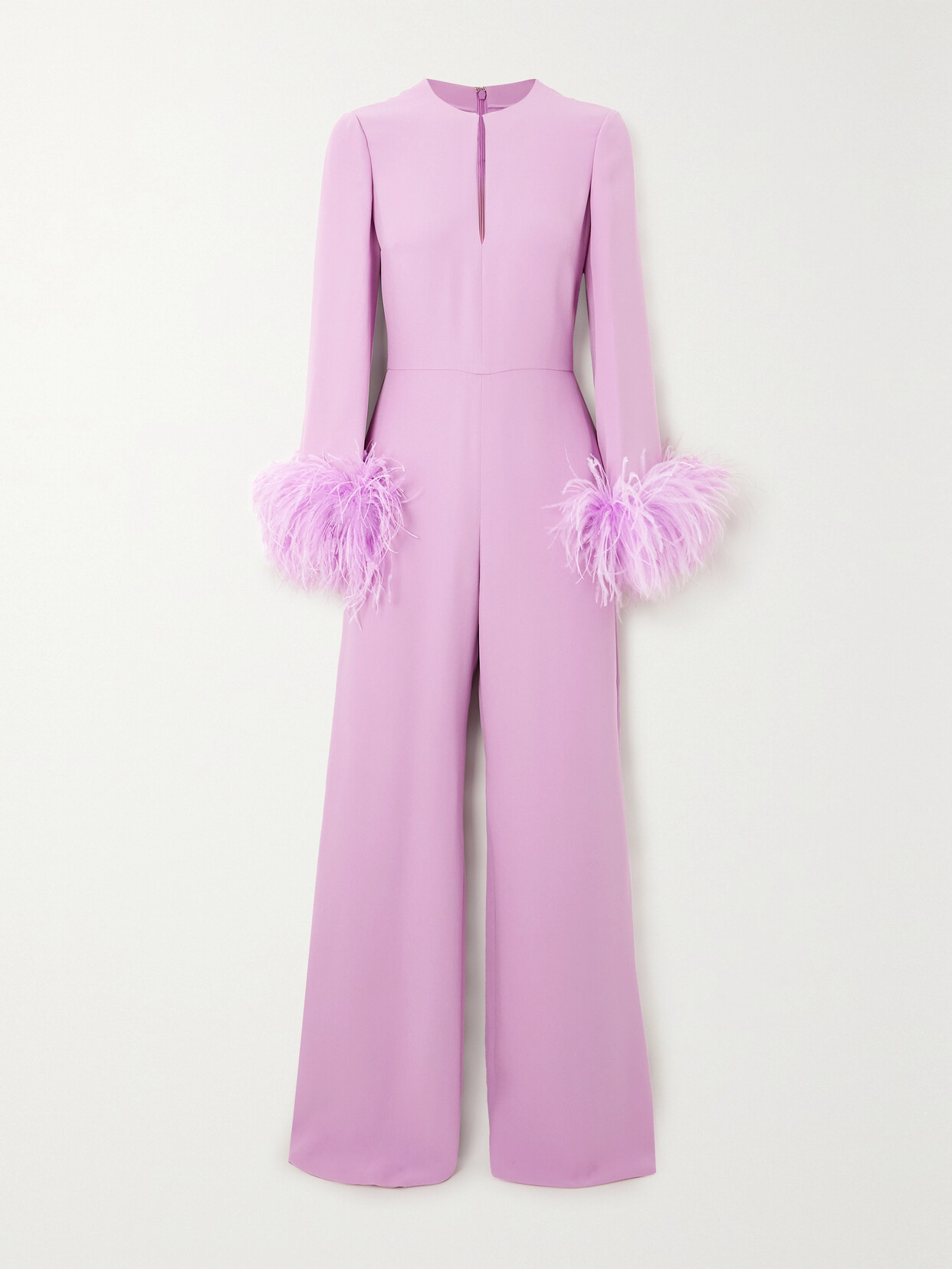 Shop Valentino Feather-trimmed Silk-cady Jumpsuit In Pink