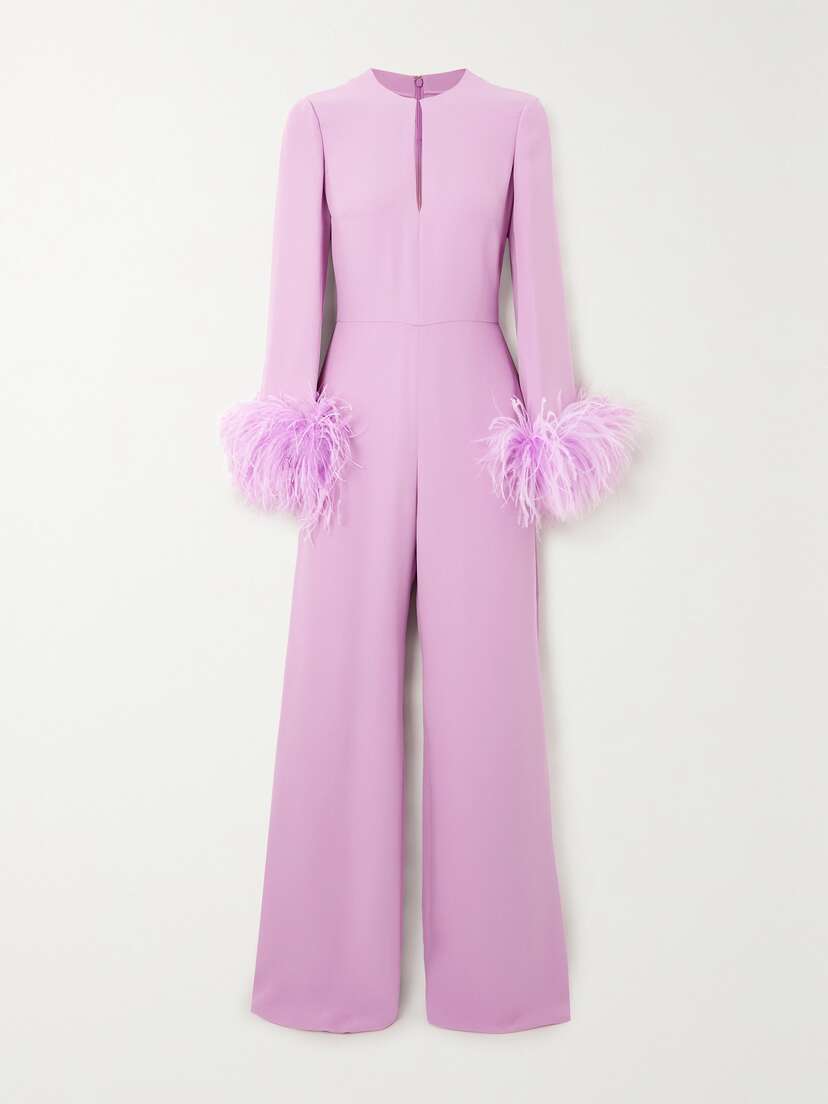 Valentino Garavani Feather-trimmed Silk-cady Jumpsuit