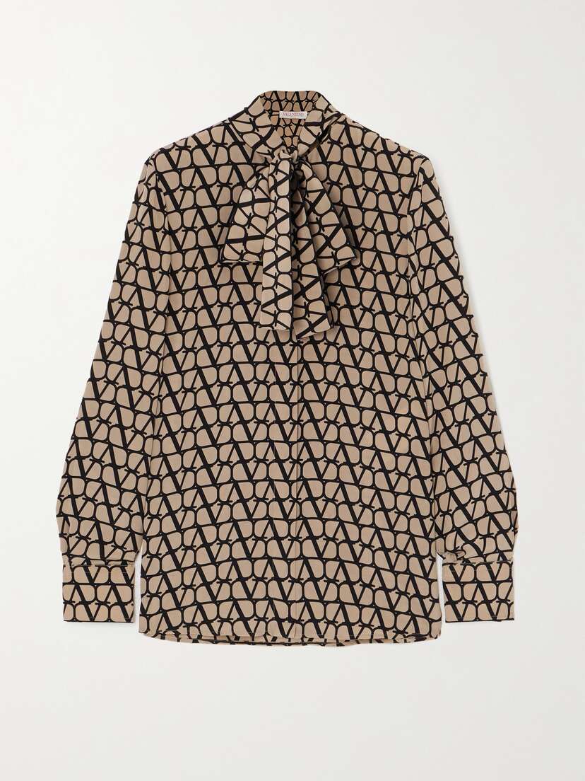 Valentino Garavani Pussy-bow Printed Silk Shirt