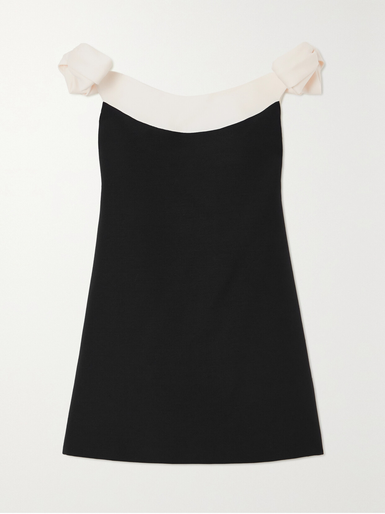 Valentino Garavani Bow-embellished Off-the-shoulder Wool And Silk-blend Mini Dress - Black