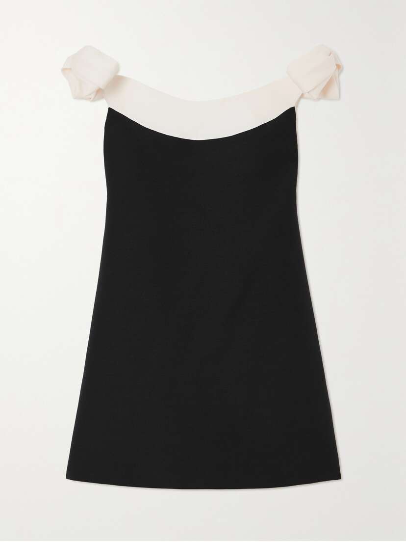 Valentino Garavani Bow-embellished Off-the-shoulder Wool And Silk-blend Mini Dress
