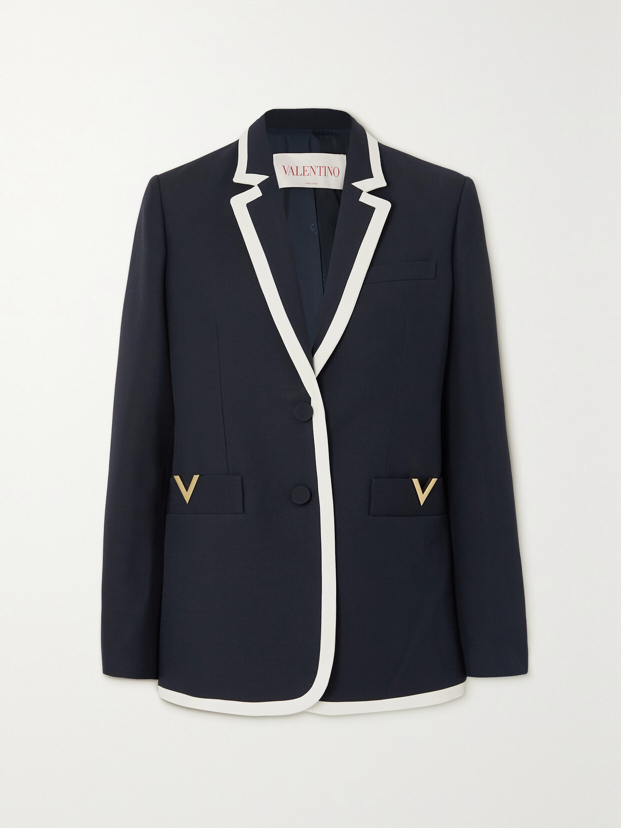 Valentino Logo-plaque Wool-silk Blend Blazer In Blue