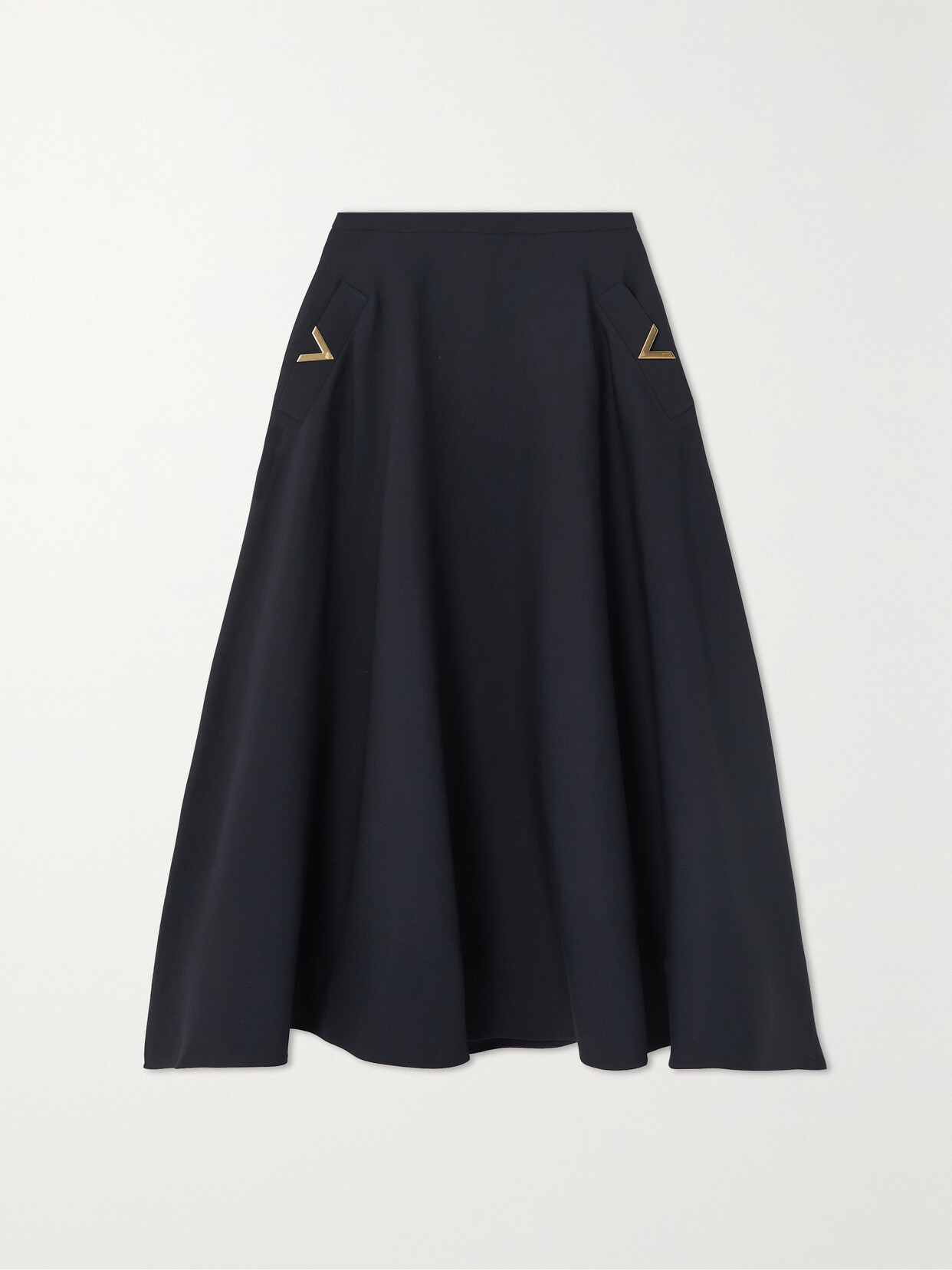 Valentino Embellished Wool And Silk-blend Crepe Midi Skirt In Blue