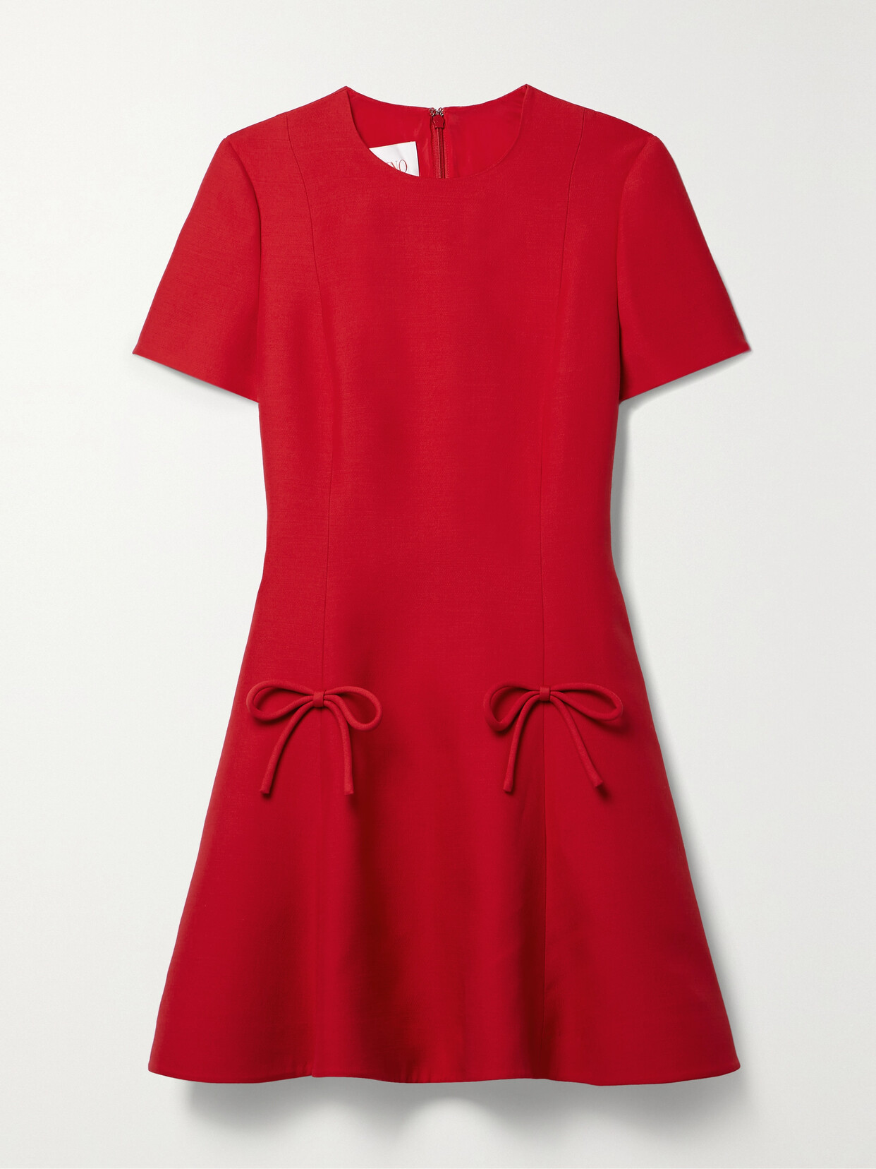 Valentino Garavani Bow-detailed Wool And Silk-blend Crepe Mini Dress - Red