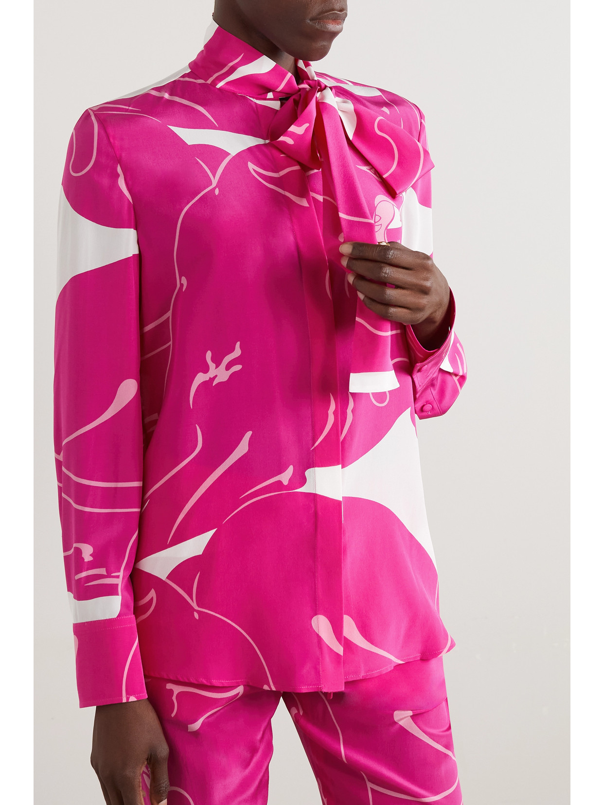 Garavani - Tie-Detailed Printed Silk Crepe De Chine Blouse
