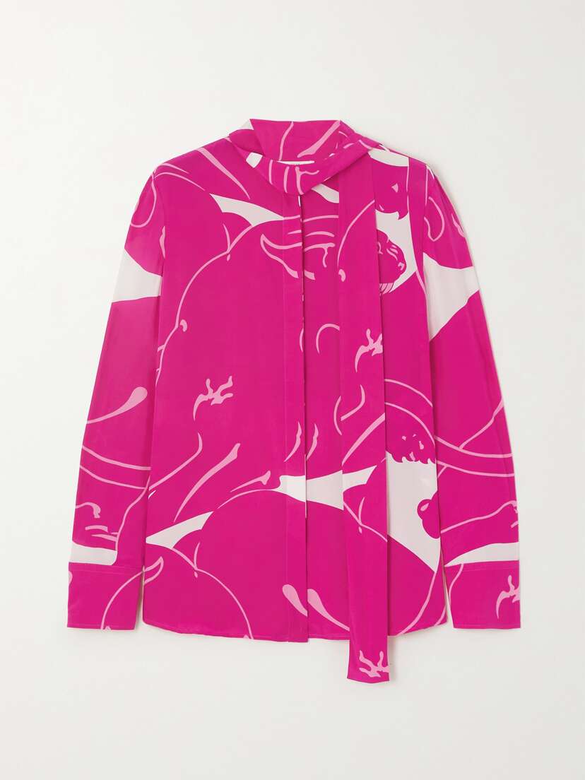 Valentino Garavani Tie-detailed Printed Silk Crepe De Chine Blouse