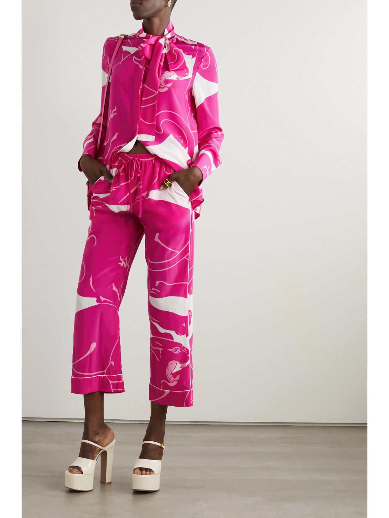 Garavani - Tie-Detailed Printed Silk Crepe De Chine Blouse