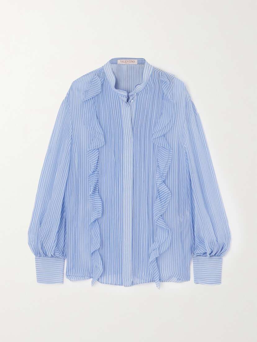 Valentino Garavani Ruffled Striped Silk-chiffon Shirt