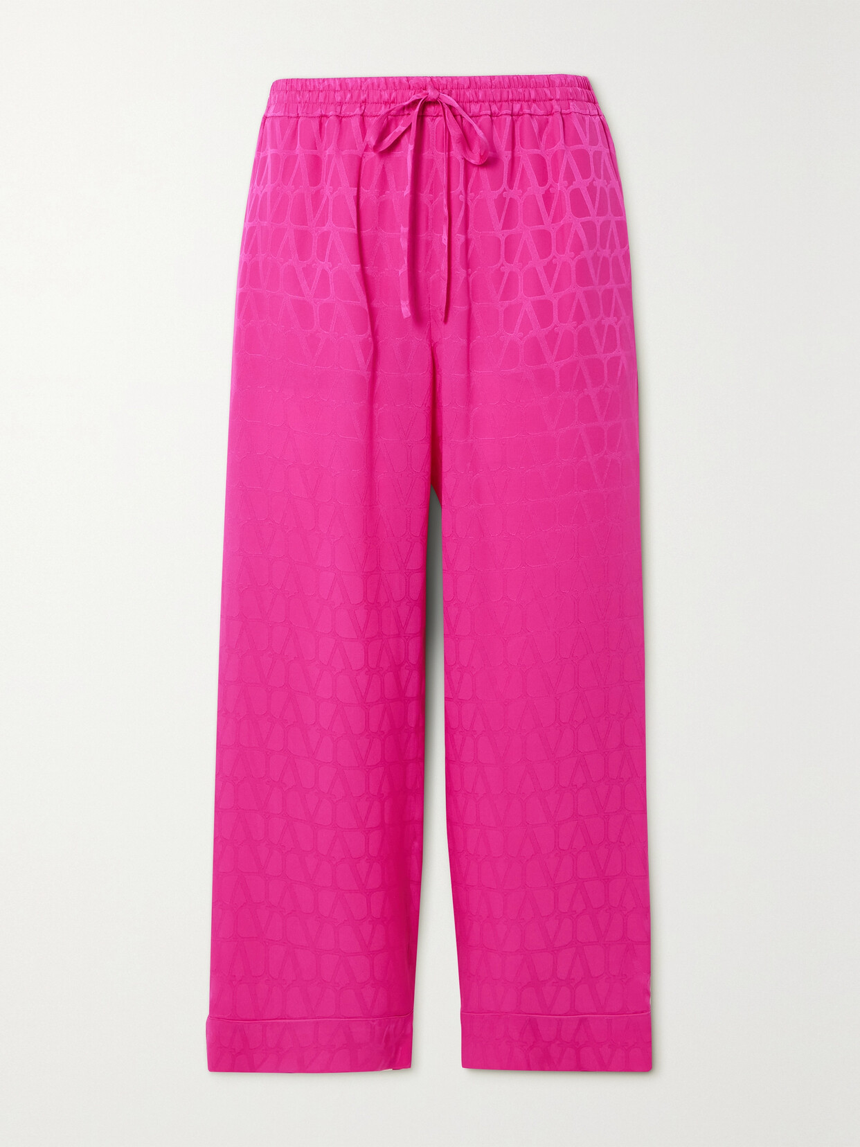 Valentino Garavani Cropped Silk Satin-jacquard Pajama-style Pants - Pink