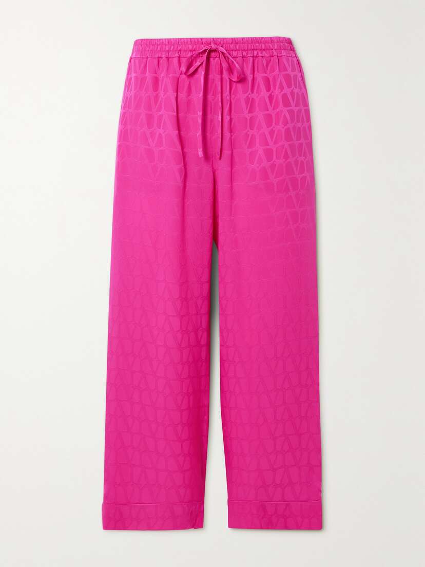 Valentino Garavani Cropped Silk Satin-jacquard Pajama-style Pants