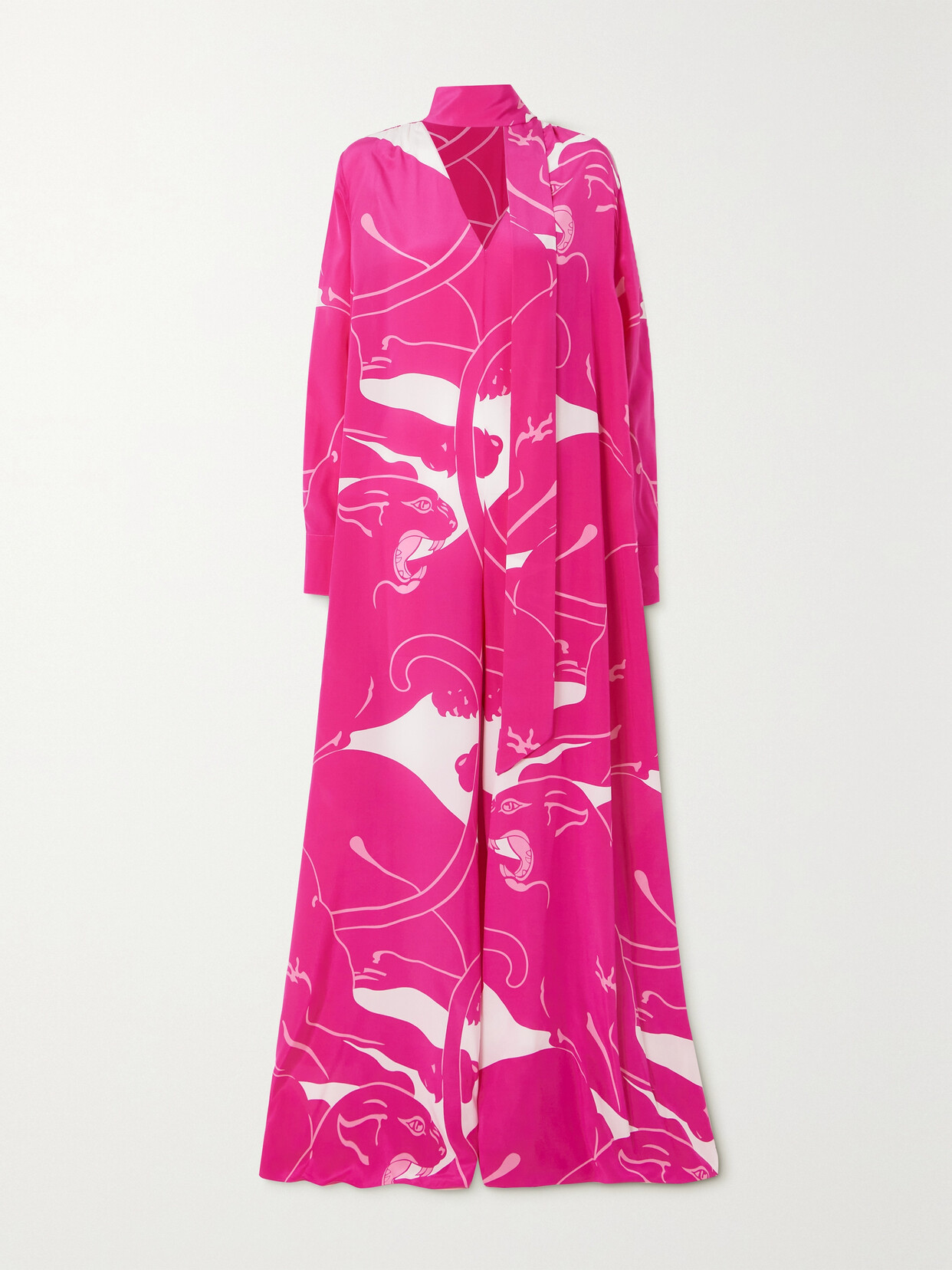 Valentino Garavani Tie-detailed Printed Crepe De Chine Jumpsuit - Pink