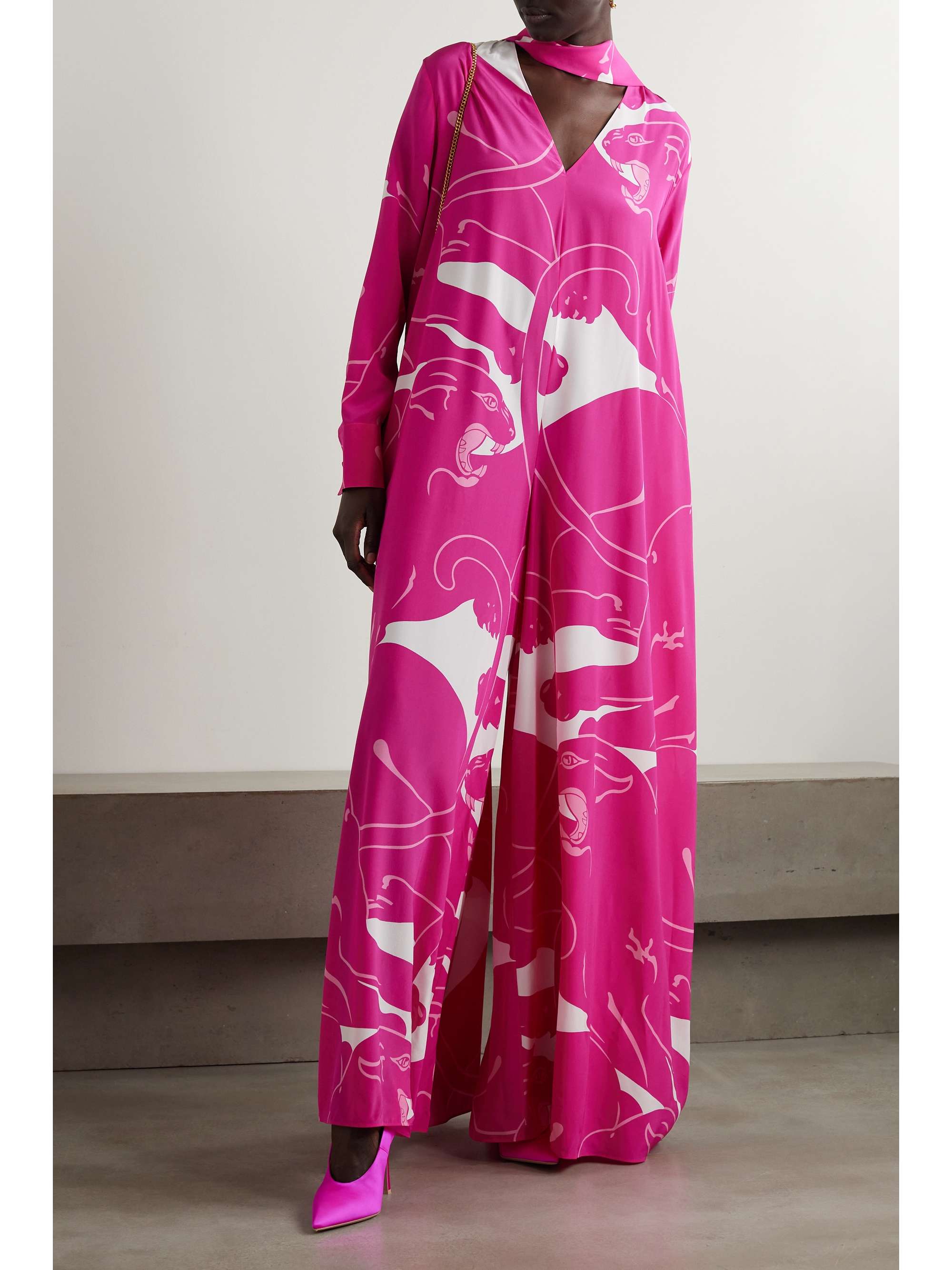 VALENTINO GARAVANI Tie detailed printed crepe de chine jumpsuit