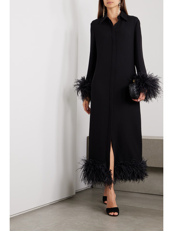 Valentino Garavani Feather-trimmed silk crepe de chine midi shirt dress
