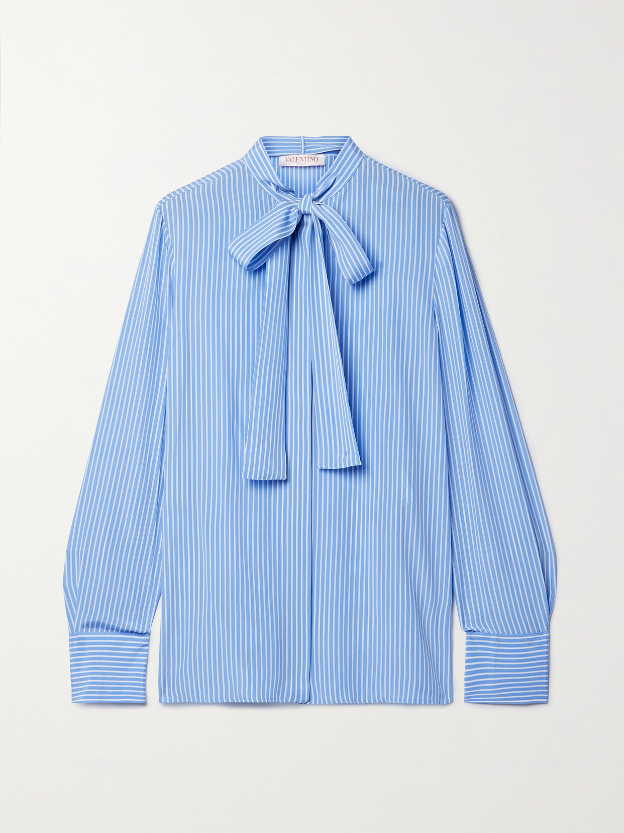 Valentino Garavani - Pussy-bow Striped Silk Shirt - Blue