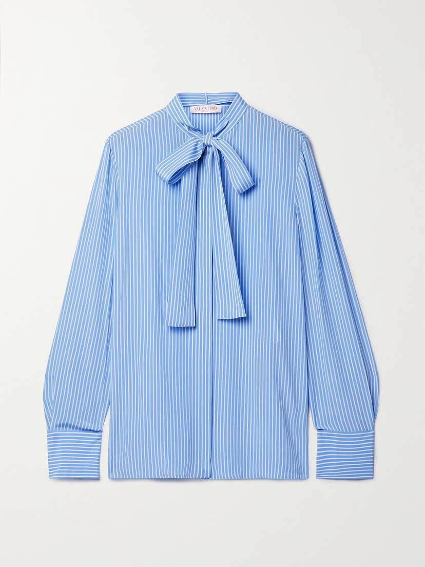 Valentino Garavani Pussy-bow Striped Silk Shirt